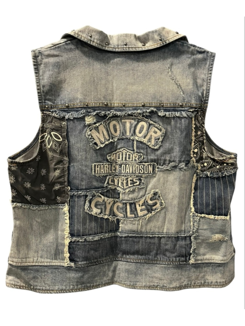 Harley Davidson NWT Embroidered Patchwork Denim Vest Women's Size 2XL Biker